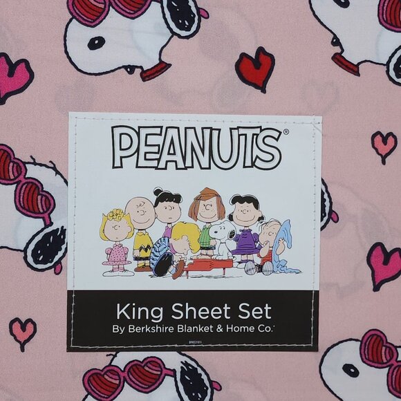 Peanuts Snoopy Pink Hearts King Sheet Set By Berkshire Valentines Day - Picture 4 of 7